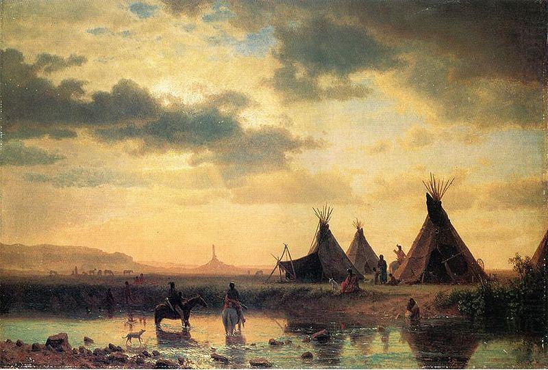 View of Chimney Rock, Ogalillalh Sioux Village in Foreground, Albert Bierstadt